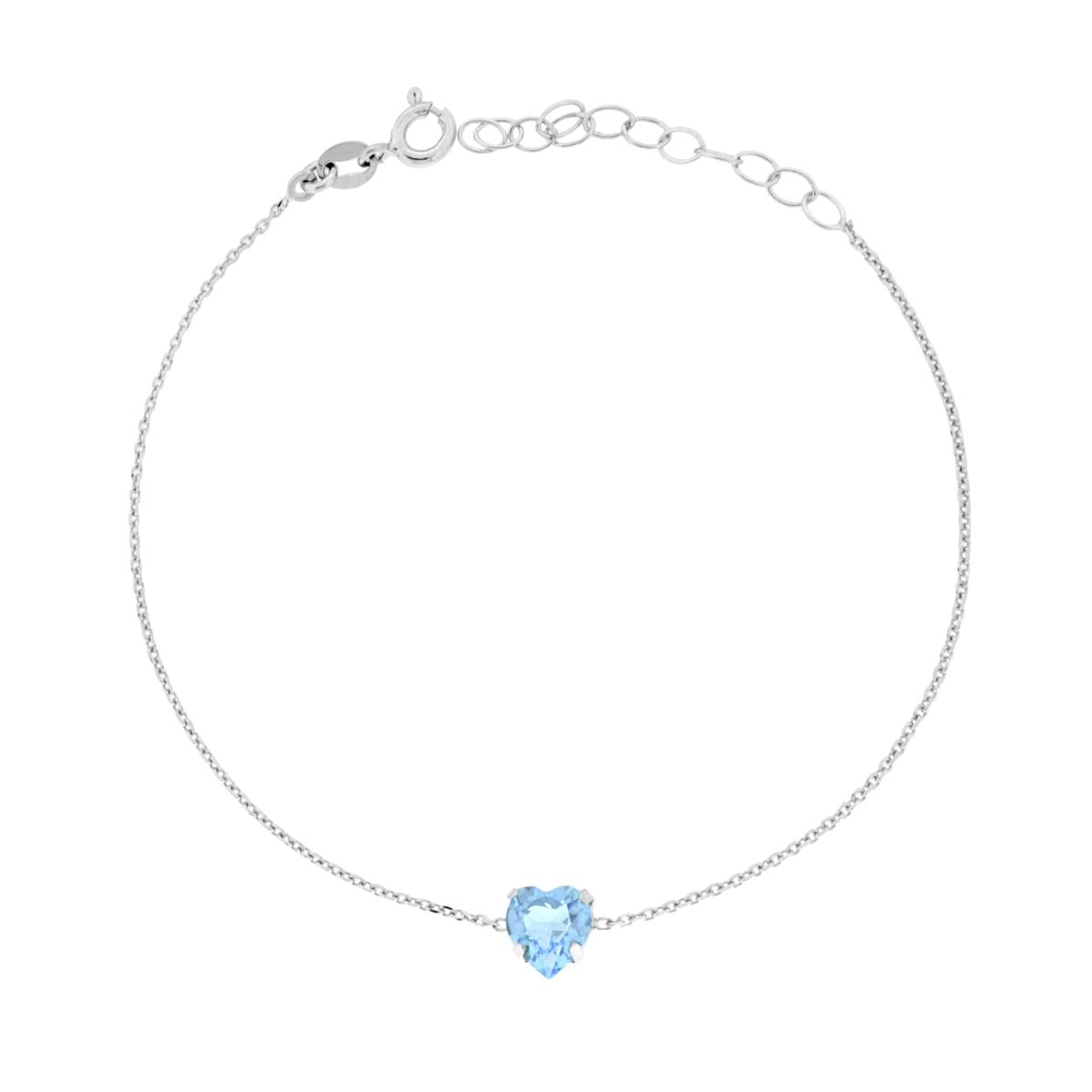 Kettenarmband mit Forzatina-Kette, diamantiert, mit Lichtpunkt-Herz Kristall in Aquamarin, 925er Silber, rhodiniert. - MeinSchmuckShop