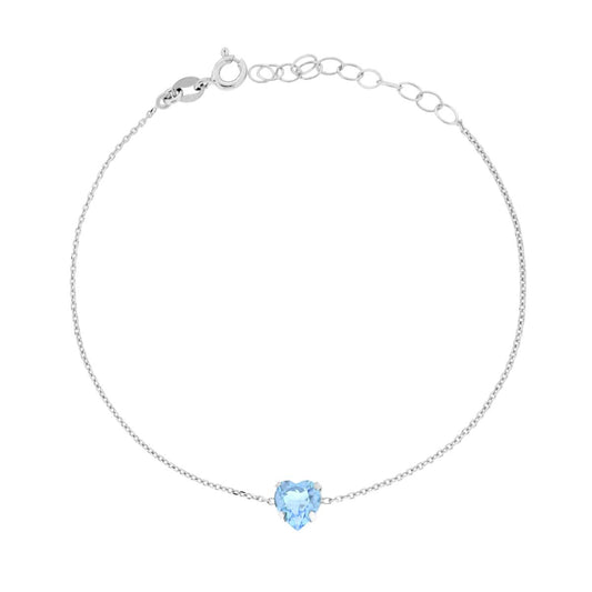 Kettenarmband mit Forzatina-Kette, diamantiert, mit Lichtpunkt-Herz Kristall in Aquamarin, 925er Silber, rhodiniert. - MeinSchmuckShop