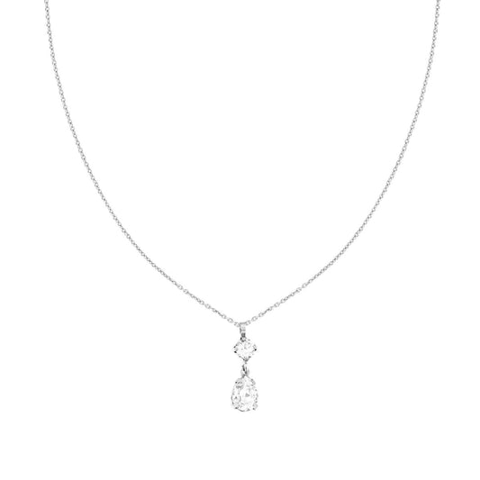 Halskette aus feiner Kette, diamantiert, mit runden Lichtpunkten und weißem Kristall-Tropfen, aus 925er Silber, rhodium galvanisiert. - MeinSchmuckShop