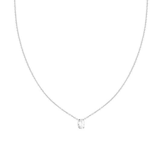Halskette, diamantierte Feinstrickkette mit Lichtpunkt, ovaler weißer Kristall, in 925er Silber rhodiniert. - MeinSchmuckShop