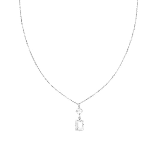 Halskette Kette Forzatina diamantiert mit runden Lichtpunkten und Baguette Kristall Weiß aus 925er Silber, galvanisch rhodiniert - MeinSchmuckShop