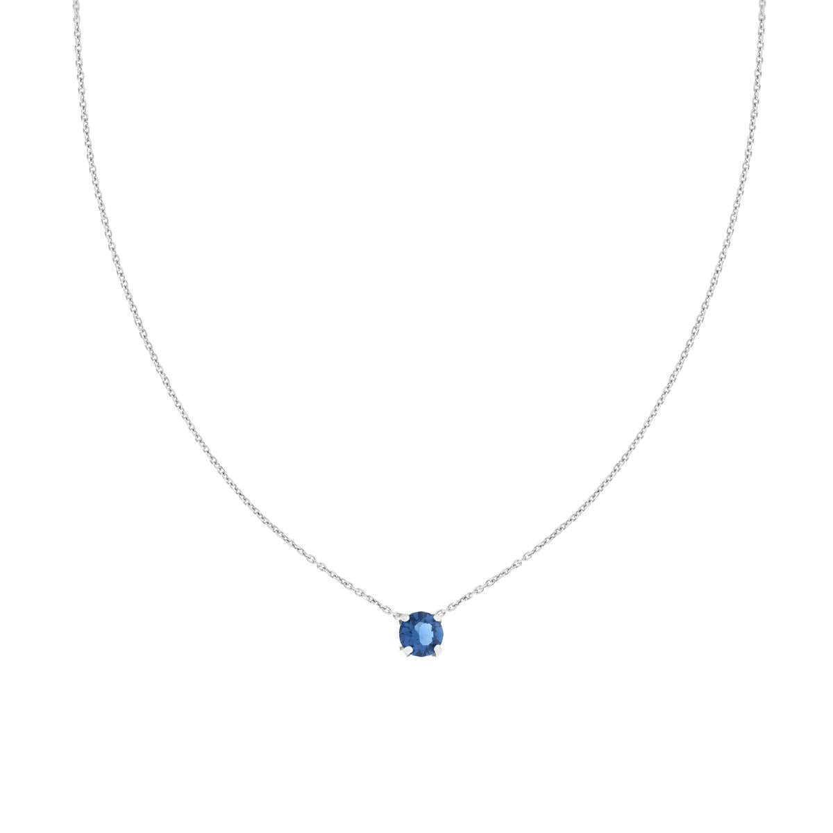 Halskette mit feiner diamantierter Kette, mit Rundlichtpunkt, Blau Kristall, aus 925er Silber, rhodiniert galvanisch - MeinSchmuckShop