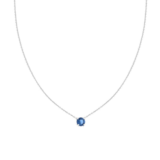 Halskette mit feiner diamantierter Kette, mit Rundlichtpunkt, Blau Kristall, aus 925er Silber, rhodiniert galvanisch - MeinSchmuckShop