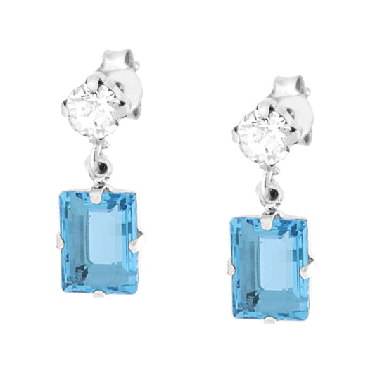 Ohrringe Punto Luce mit Anhänger Baguette Kristall Weiß und Aquamarin aus 925er Silber rhodiniert - MeinSchmuckShop