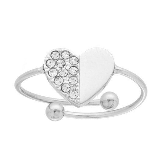 Herzring mit weißen Kristallen aus Edelstahl - MeinSchmuckShop