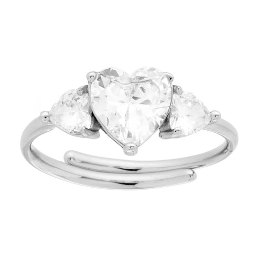Anello-Trilogie mit weißen Kristallherzen aus Edelstahl - MeinSchmuckShop