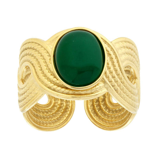 Ring mit antikem, geflochtenem Band, ovalem Stein in Jadefarbe, Stahl- bzw. Goldfarbe. - MeinSchmuckShop