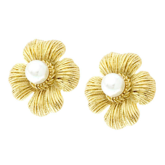 Ohrringe: Blume mit Perle aus Edelstahl, goldfarben. - MeinSchmuckShop