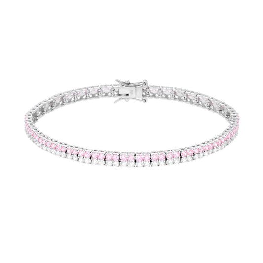 Tennis-Armband Griffe 18 cm, zwei Fäden, Zirkonia 2 mm, Rosa und Weiß, in Silber galvanisch rhodiniert (Rhodium) - MeinSchmuckShop
