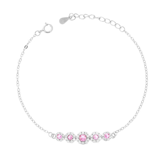 Armbandkette Forzatina-Diamantierte mit rosa und weißen Cubic Zirconia-Blüten aus 925er Silber, rhodiniert galvanisch - MeinSchmuckShop