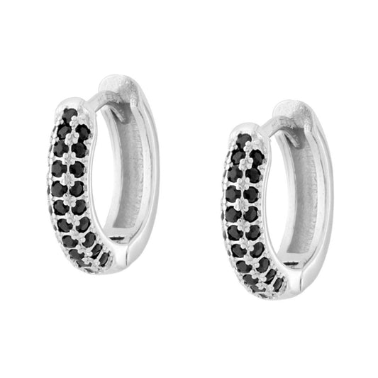 Ohrstecker Creolen mit Schnappverschluss 14 mm, schwarze Zirkonia, 925er Silber, rhodiniert galvanisch - MeinSchmuckShop
