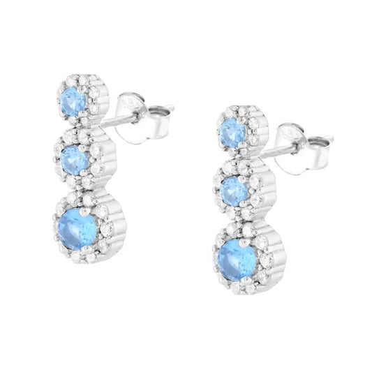 Ohrringe Trilogy Degrade Blumen Aquamarin, umrandet von weißen Cubic Zirconia, aus 925er Silber rhodiniert. - MeinSchmuckShop