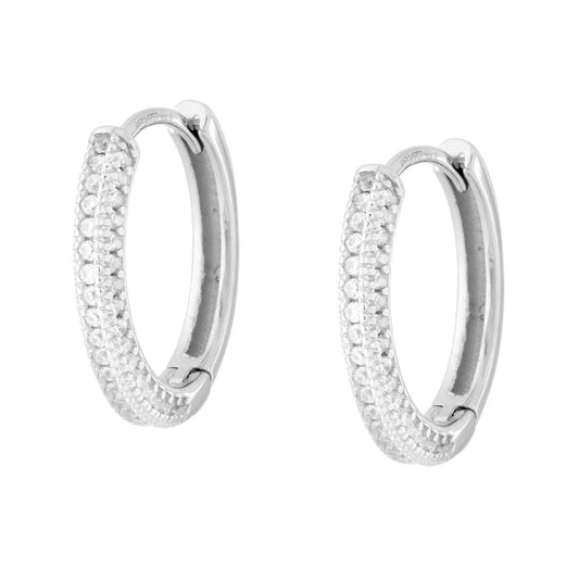 Ohrringe mit Schnappverschluss, Kreisform, mit weißen Cubic Zirconia aus Silber 925 rhodiniert. - MeinSchmuckShop