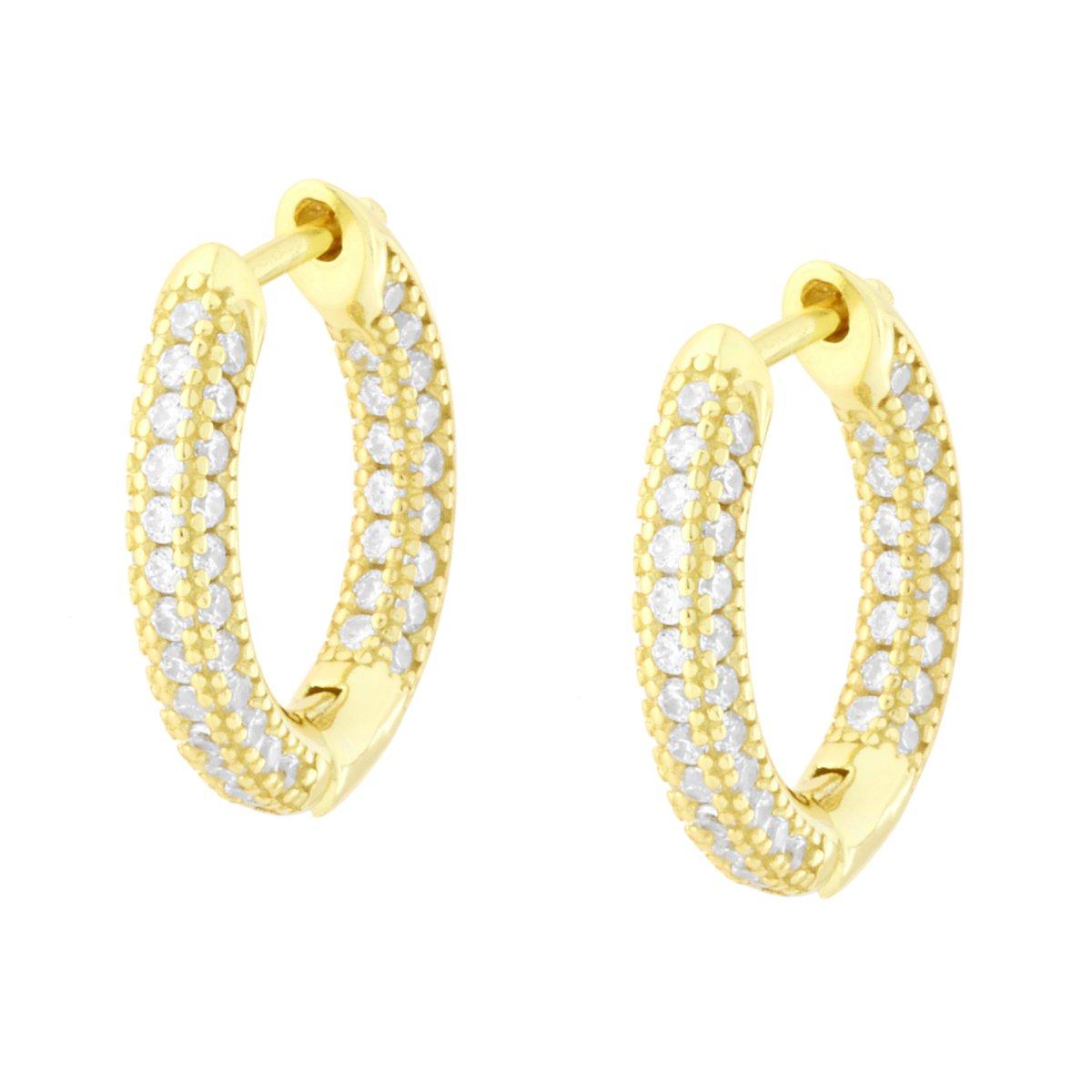 Creolenohrringe mit Klappverschluss, mit weißen Cubic-Zirkonien, aus 925er Silber, vergoldet - MeinSchmuckShop