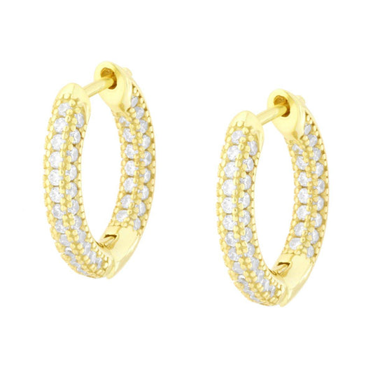 Creolenohrringe mit Klappverschluss, mit weißen Cubic-Zirkonien, aus 925er Silber, vergoldet - MeinSchmuckShop