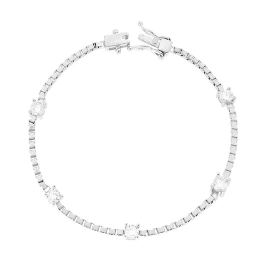 Armband Venezianerkette diamantiert mit weißen Cubic-Zirconia-Lichtpunkten, in rhodiumbeschichtetem Silber - MeinSchmuckShop