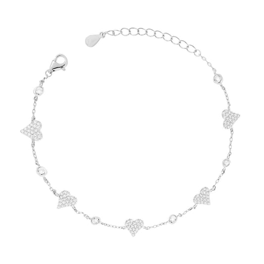 Kettenarmband Forzatina Diamantiert Herzen und Lichtpunkte Cubic Zirconia Weiß, Silber galvanisch Rhodiumbeschichtet - MeinSchmuckShop