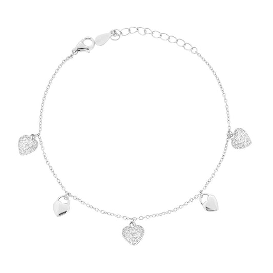 Armband Kette Forzatina Diamantiert Herzen und Cubic Zirconia Weiß in Silber galvanisch Rhodium - MeinSchmuckShop