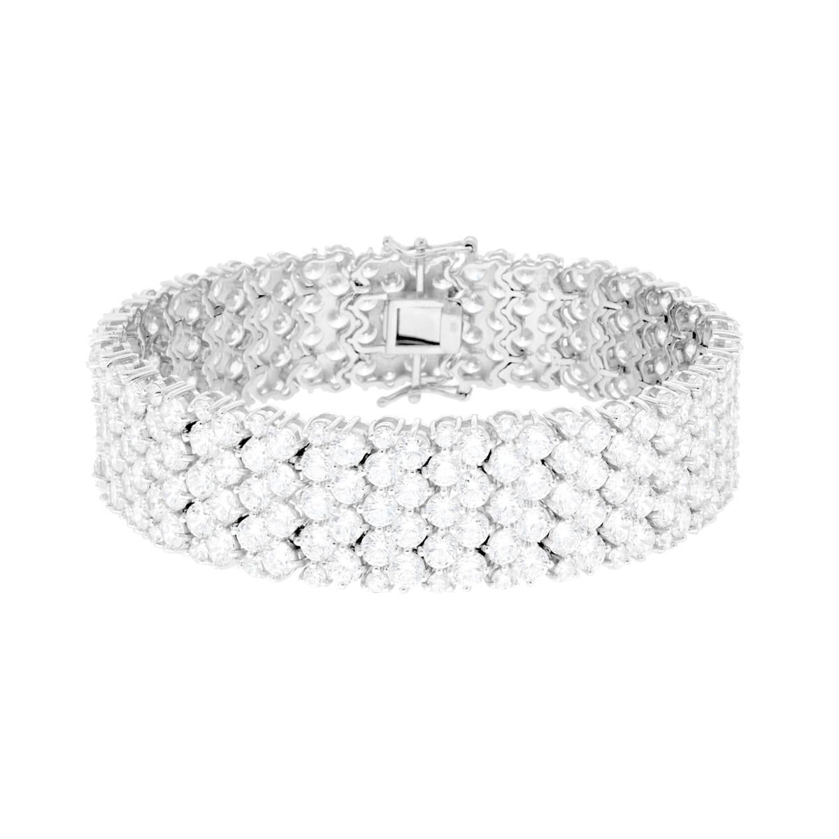 Tennisarmband mit semi-steifem Band, mit weißen Cubic Zirconia, aus rhodiniertem Silber. - MeinSchmuckShop