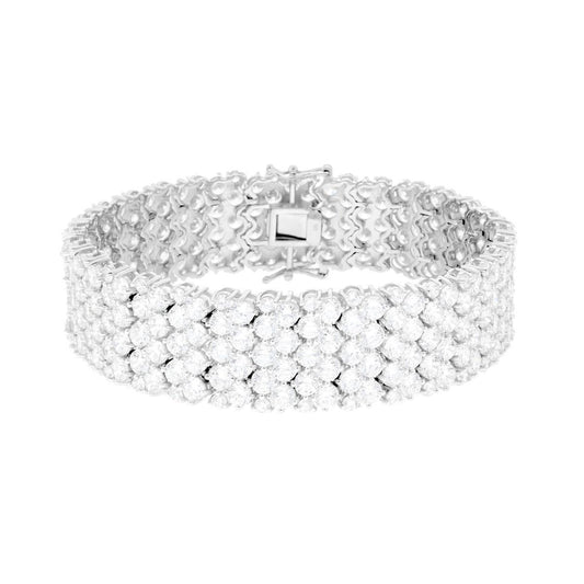Tennisarmband mit semi-steifem Band, mit weißen Cubic Zirconia, aus rhodiniertem Silber. - MeinSchmuckShop