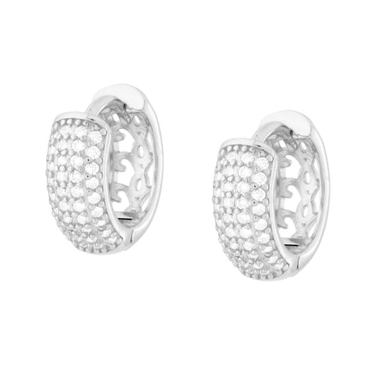 Ohrringe mit Snapverschluss Ø 15 mm, weiße Cubic Zirconia, Silber 925, rhodiniert galvanisch - MeinSchmuckShop