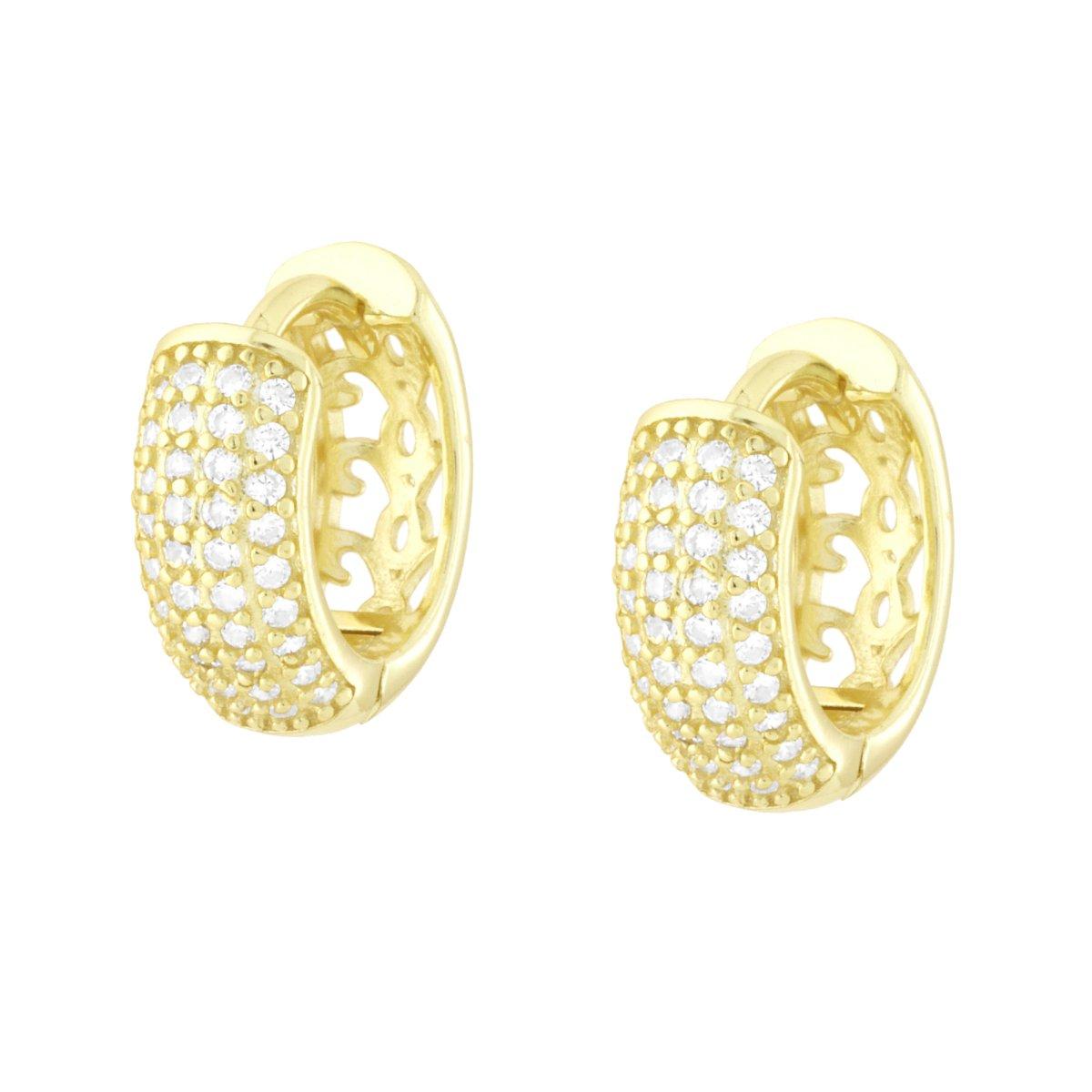 Ohrringe mit 15 mm Ring, mit weißen Cubic Zirconia, aus 925er Silber, goldgalvanisiert. - MeinSchmuckShop