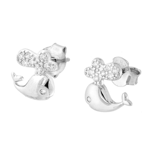 Ohrstecker Wal mit weißen Cubic Zirconia in 925er Silber, rhodiniert - MeinSchmuckShop