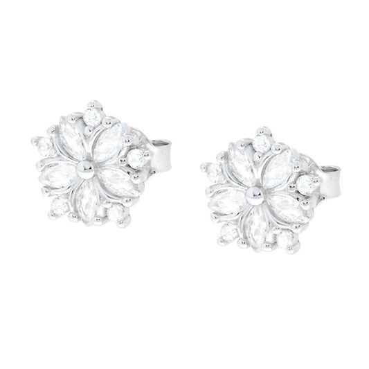 Ohrringe Blume mit weißen Cubic Zirconia, Silber 925, galvanisch rhodiniert - MeinSchmuckShop