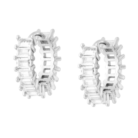Creolen mit Klappverschluss, 16 mm, mit weißen Baguette-Cubic-Zirkonien, aus 925er Silber, rhodiniert - MeinSchmuckShop