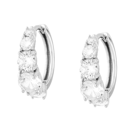 Ohrringe, Kreis mit Klappverschluss, 15 mm, mit weißen Cubic Zirconia, rhodiniert in 925er Silber (Galvanik Rhodium) - MeinSchmuckShop