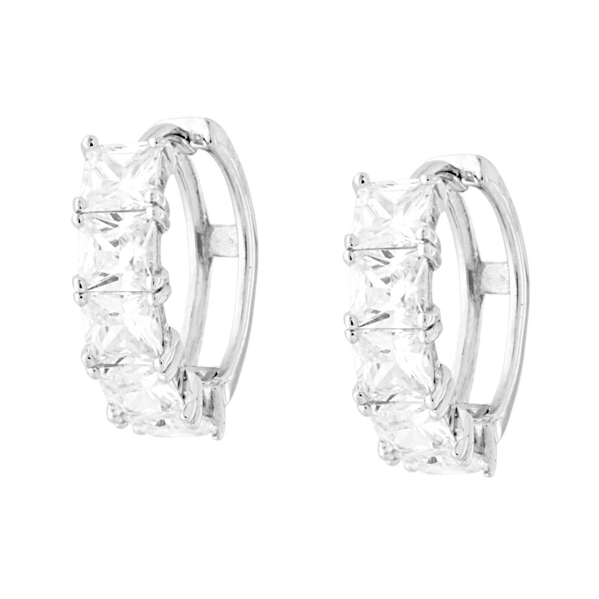 Ohrringe Kreisform mit Snap-Verschluss Ø 17 mm mit quadratischen weißen Cubic Zirconia aus 925er Silber rhodiumplatiert - MeinSchmuckShop