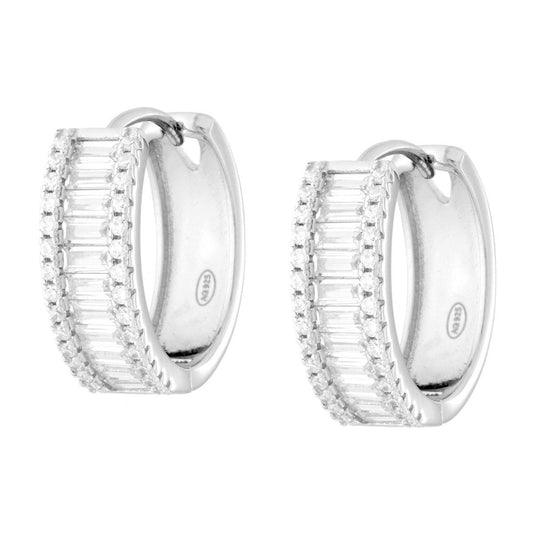 Ohrring mit Klappverschluss 18 mm, mit weißen Baguette-Cubic-Zirkonien aus 925er Silber, rhodiniert - MeinSchmuckShop