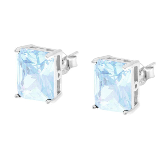 Ohrringe Rechteck Cubic Zirconia Baguette Aquamarin in 925er Silber, galvanisch rhodiniert - MeinSchmuckShop