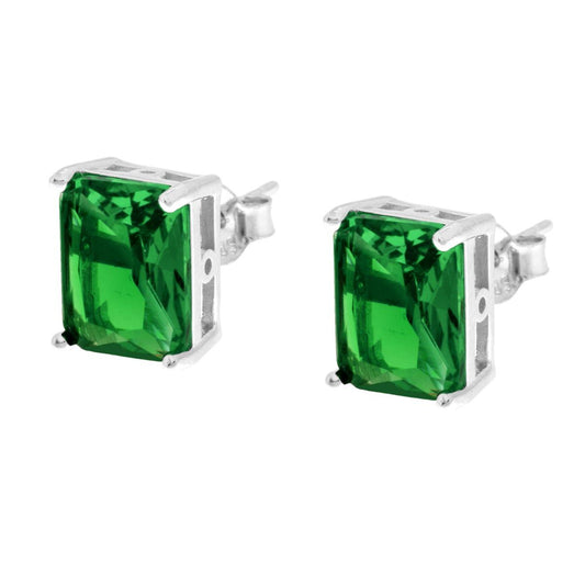 Ohrringe Rechteck Cubic Zirconia Baguette Smaragdgrün in 925er Silber, rhodiniert - MeinSchmuckShop