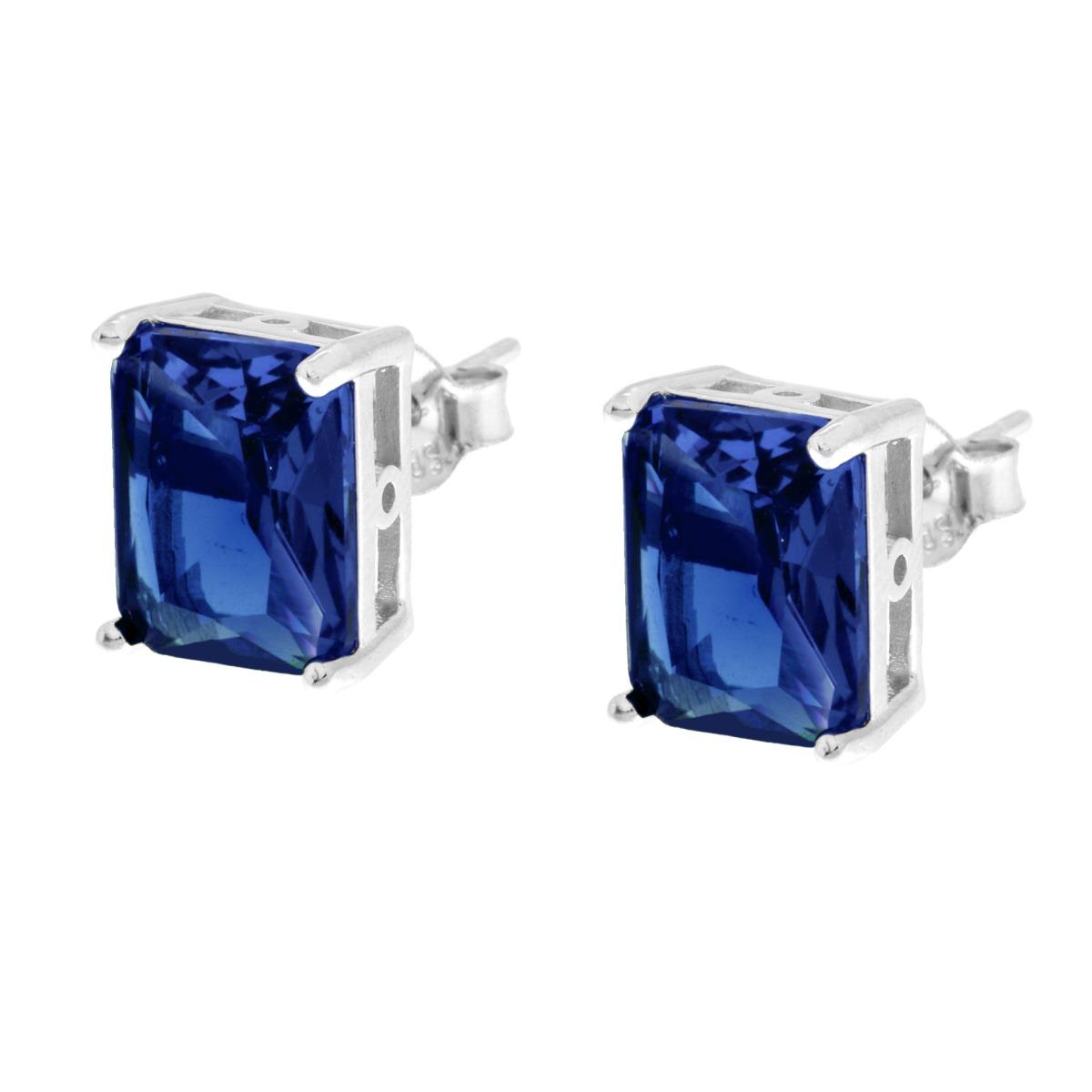 Ohrringe Rechteck Cubic Zirconia Baguette Blau Saphir in Silber 925 Rhodiumbeschichtet - MeinSchmuckShop