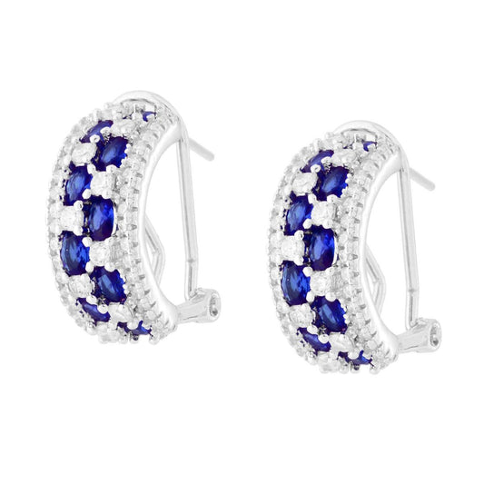 Ohrringe Halbkreis mit Cubic Zirconia, abwechselnd Blau-Saphir und Weiß, aus Silber 925 rhodiniert. - MeinSchmuckShop