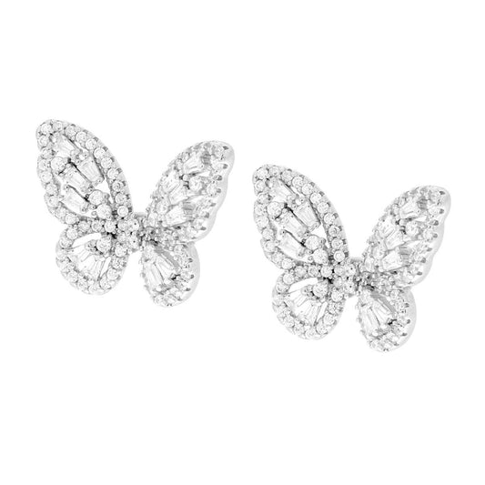 Schmetterlingsohrringe mit weißen Cubic-Zirconia aus 925er Silber, rhodiniert - MeinSchmuckShop