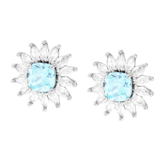 Ohrringe Quadratischer Cushion Aquamarin, umrahmt von Cubic Zirconia, Marquise Weiß, in Silber 925 galvanisch rhodiniert. - MeinSchmuckShop