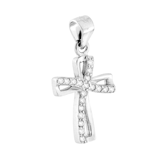 Kreuzanhänger mit Band, mit weißen Cubic Zirconia, aus Silber 925, rhodium-beschichtet. - MeinSchmuckShop