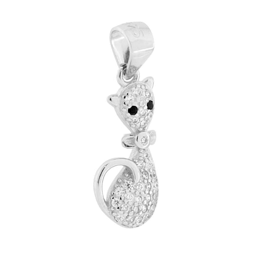 Katzenanhänger mit weißen Cubic Zirconia aus 925er Silber, rhodiniert. - MeinSchmuckShop