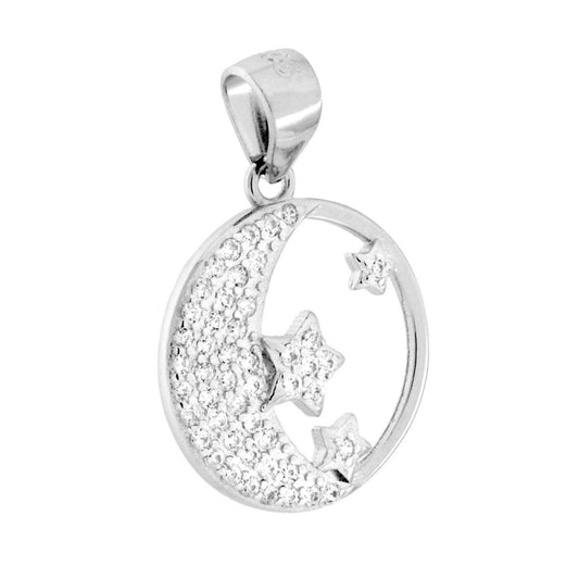 Mond- und Sternanhänger mit weißen Cubic Zirconia aus Silber 925, galvanisch rhodiniert - MeinSchmuckShop