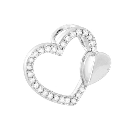 Durchgehender Herz-Anhänger mit Herzchen und weißen Cubic Zirconia, aus 925er Silber, rhodiniert - MeinSchmuckShop