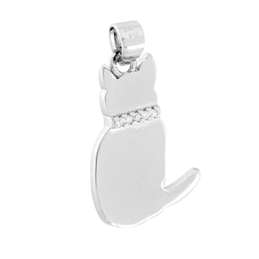 Katzenanhänger mit weißen Cubic Zirconia in Silber 925 rhodiniert - MeinSchmuckShop