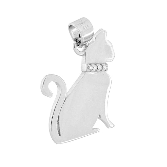 Katzenanhänger mit weißen Cubic Zirconia in 925er Silber, rhodiniert - MeinSchmuckShop
