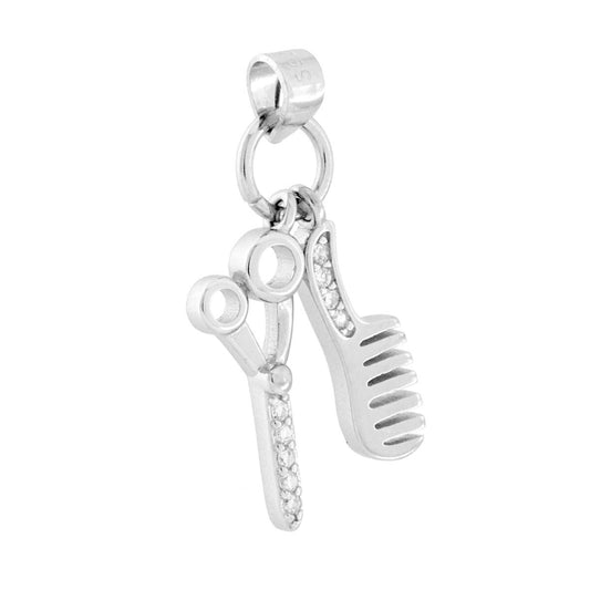 Anhänger Schere und Kamm mit weißen Cubic Zirconia, Silber 925, Rhodiumbeschichtet - MeinSchmuckShop