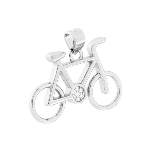 Anhänger Fahrrad mit weißen Cubic-Zirkonien aus 925er Silber, galvanisch rhodiniert - MeinSchmuckShop