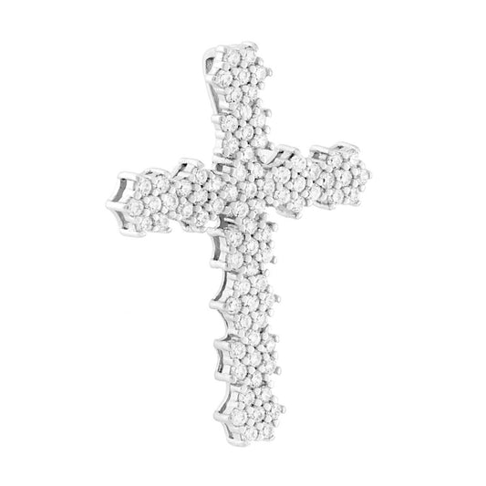 Kreuzanhänger mit weißen Cubic Zirconia-Blüten aus 925er Silber, galvanisch rhodiniert - MeinSchmuckShop