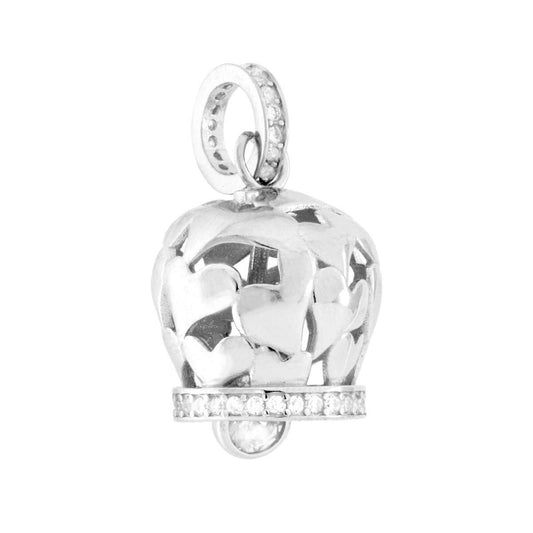Anhänger Engelrufer Glocke mit Herzen und weißen Cubic Zirconia aus 925er Silber, rhodiniert - MeinSchmuckShop