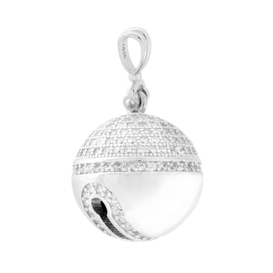 Anhänger Engelsrufer Glöckchen 15 mm mit weißen Cubic Zirconia, 925er Silber, rhodiniert. - MeinSchmuckShop