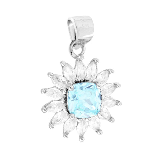 Kissenförmiger Aquamarin-Anhänger, von weißen Marquise-CZ umrandet, aus 925er Silber rhodiniert - MeinSchmuckShop